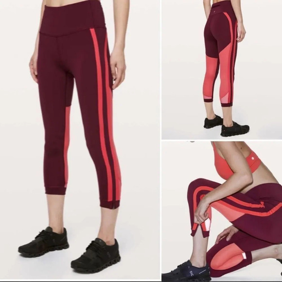 Lululemon Zip The Line Crop Deep Ruby  Coral Size 12 - Picture 1 of 16